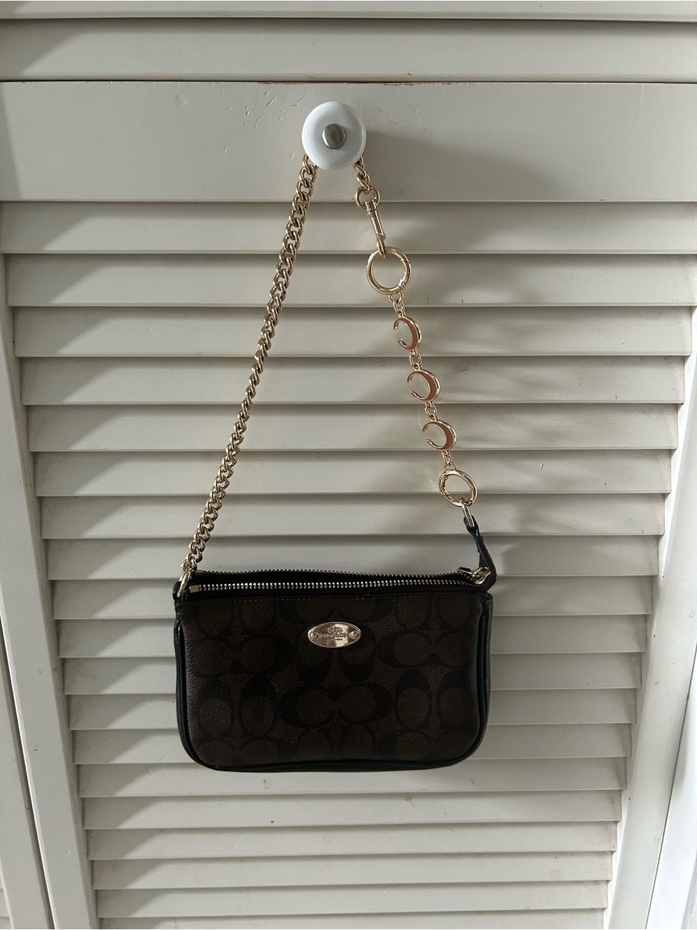 Coach Dark Brown Signature Mini Shoulder Bag with Gold Hardware